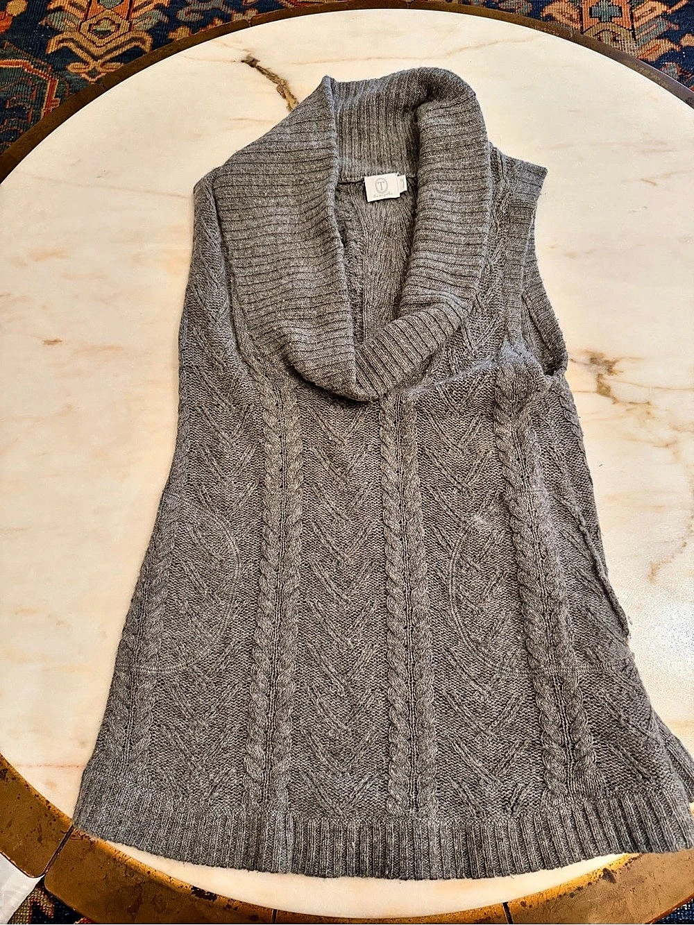 Gray Cowl Neck Knit Vest